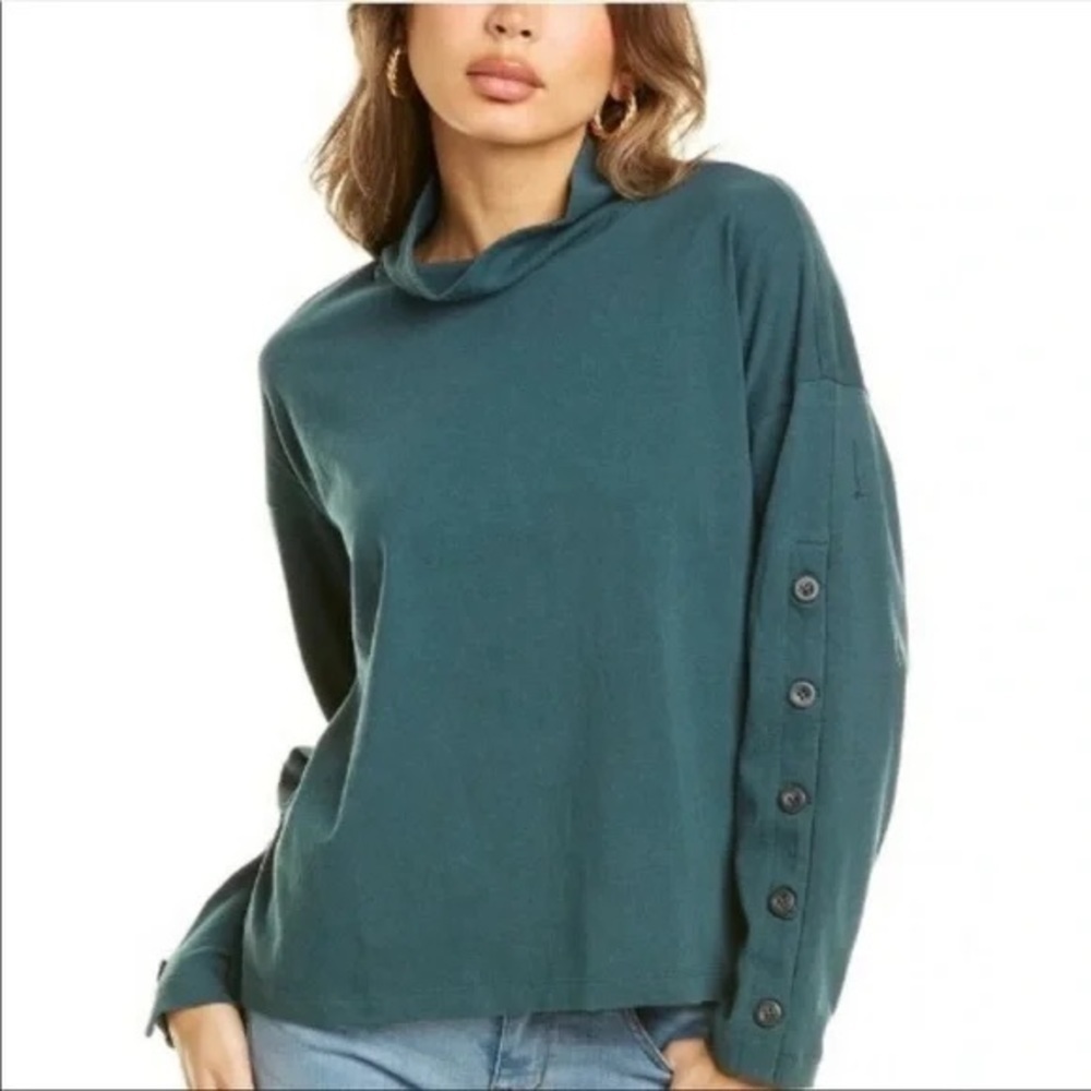 Madewell‎ Button Sleeve Turtleneck Long Sleeve Shirt Womens XS Green Oversized